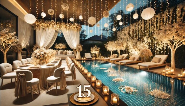 Decoração de Festa de 15 Anos na Piscina