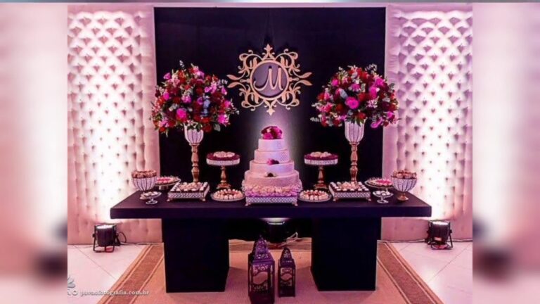 Decoração de Festa de 15 Anos Preto e Rosa